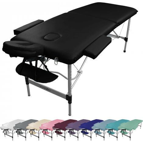 Table de massage pliante 2 zones en aluminium + Accessoires et housse de transport - Noir - Vivezen