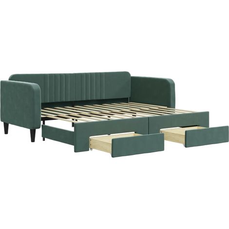 Lit simple,Lit adulte,Lit de jour avec gigogne et tiroirs vert foncé 90x200cm velours CFW23391 (1/5)