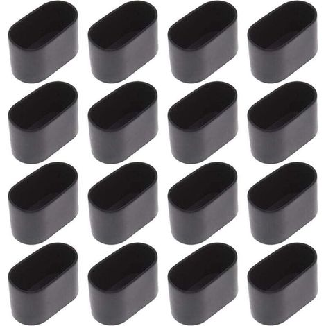 16 protectores para patas de silla, protectores de suelo para patas de silla plegables, tubo ovalado, plástico (negro, 16 piezas / 20x40 mm)