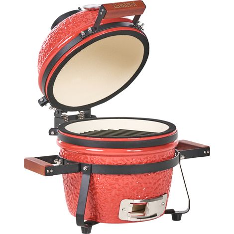 Barbacoa de carbón cerámica para exteriores con tapa y termómetro parrilla de cocción rojo Kamado