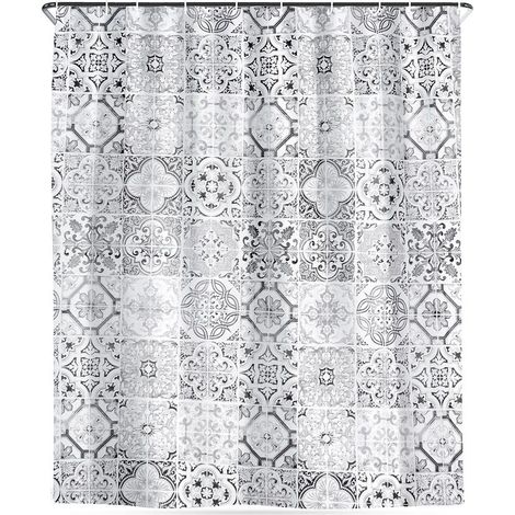Waterproof Shower Curtain with Hooks, 180x180 cm, Tile Pattern (1/5)