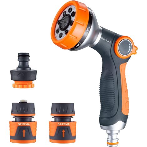 Garden Spray Gun Set, Multifunction High Pressure Gun with Thumb Switch, 2 Water Connectors, 1 Tap Connector, Exclusive, Black,B