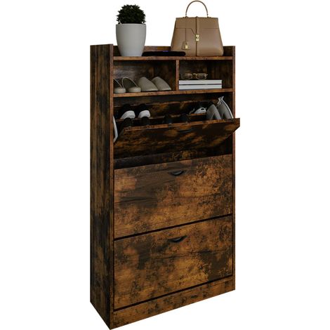 Scarpiera Salvaspazio 3 Ante a Ribalta 60x24x120h cm in Melaminico Industrial (1/5)
