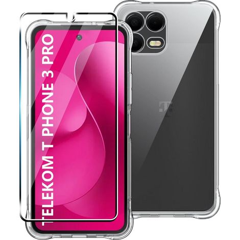 TPU Hülle für Telekom T Phone 3 Pro mit Glasfolie, transparent