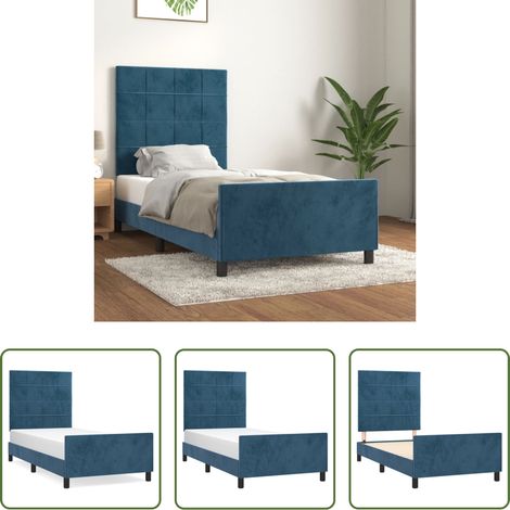 Kopfteil - Bettgestell ohne Matratze Dunkelblau 90x200 cm Samt (1/5)