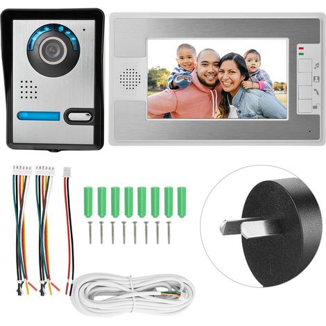 Kit Sonnette Visuelle Interphone Filaire 7 Pouces Écran Couleur Infrarouge Vision Nocturne Étanche (1/5)