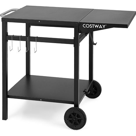 Carrello da pranzo con 4 ganci e 2 ruote direzionali Carrello forno pizza barbecue Nero