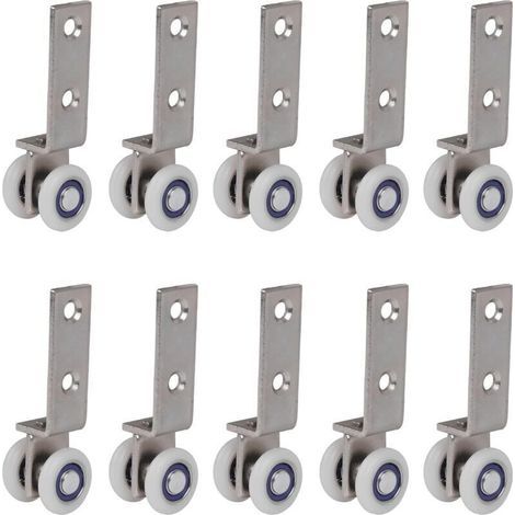 6,5 x 1,9 cm Coude de conduit en métal Roulement Bloc de poulie avec deux Plastique de roue pour porte coulissante fenêtre Cabinet (1/5)