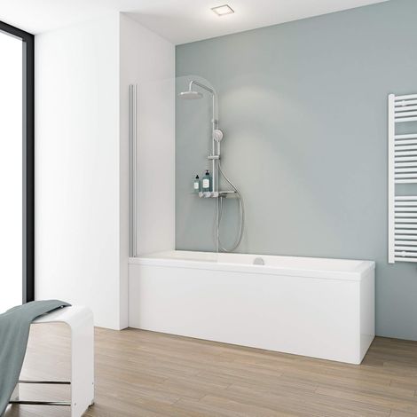 pare baignoire 80 x 140 cm, profilé alu-argenté, montage gauche droite, écran 1 volet pivotant, rabattable à 180°, verre de sécurité 5 mm transparent (1/3)