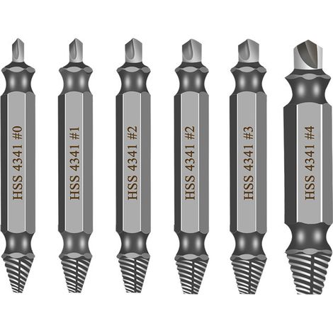BRAVIX 6 Pièces Kit Extracteur de Vis 51 mm, Matériau HSS 4341, avec Foret HéLicoïdal, Jusqu'à 60 HRC, pour Percer et Retirer les Vis Endommagées (Couleur Argentée)