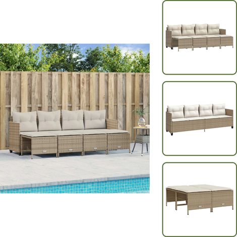 5-tlg. Garten-Sofagarnitur mit Kissen Beige Poly Rattan - Gartengestell - Gartenmöbelset - Outdoor Lounge - Rattan Sessel - Gartenlounge (1/5)