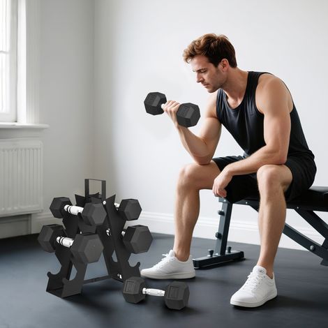 Lot haltères gym Noir 8 kg métal prise antidérapante : 2x2 2x5 2x