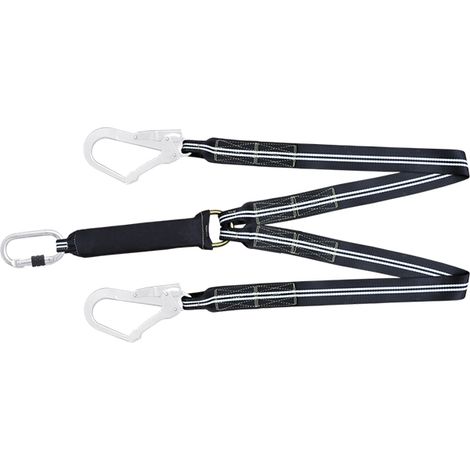 Assorbitore di energia a forcella con imbracature in cinghia ignifuga 1 m con 1 moschettone apertura 17 mm e 2 moschettoni da ponteggio apertura 55 mm - FA3040210