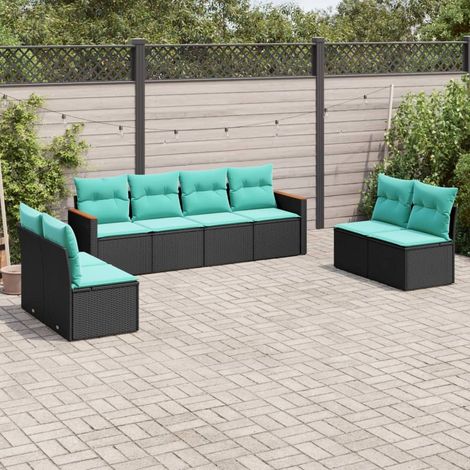 vidaXL Salon de jardin 8 pcs avec coussins noir résine tressée (1/5)
