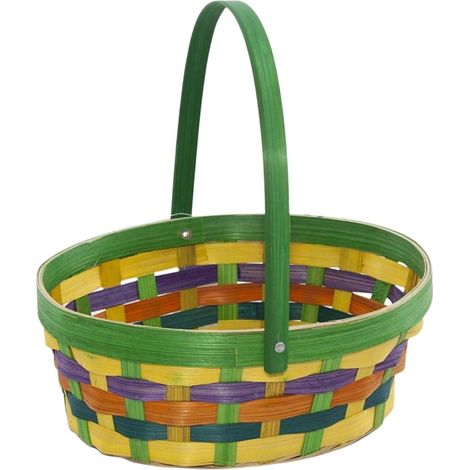 Cesto ovale in bambù con manico pieghevole, 24x18H8 cm (kit da 10)