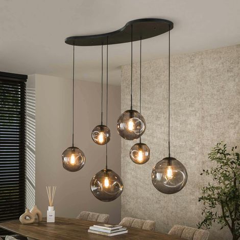 Suspension en verre fumé – 6 globes déformés NIAGARA (1/5)