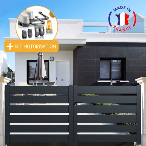 Portail aluminium battant SAH en kit + Motorisation dimensions L.3500 (entre piliers) X H.1740 mm LOCKYVIA (à bras) Couleurs Gris (RAL 7016)