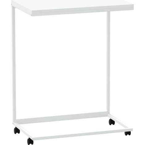 Table d'appoint en forme de C sur roulettes 55 x 35 x 70 cm en bois d'ingénierie blanc DEC031293 (1/5)