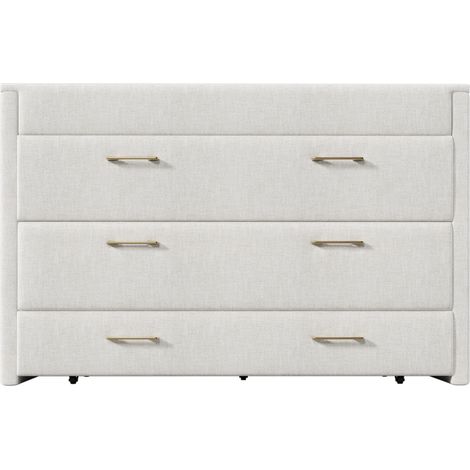 Letto a scomparsa 140 x 200 cm in lino beige con cassetto USB e USB-C MODENUIT (1/5)
