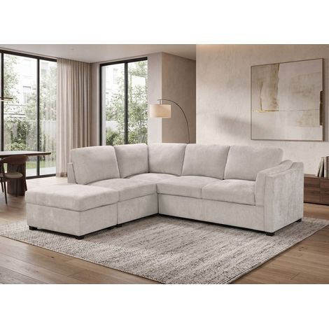 Canapé convertible avec coffre en velours chiné beige BARNEY - (1/5)
