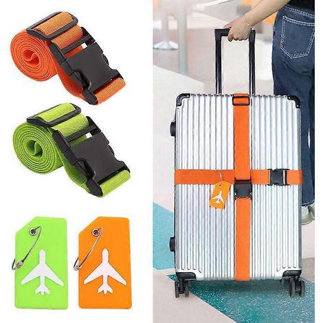 Sangles de maintien pour bagages avec étiquette (4 pièces, orange, verte) (1/3)