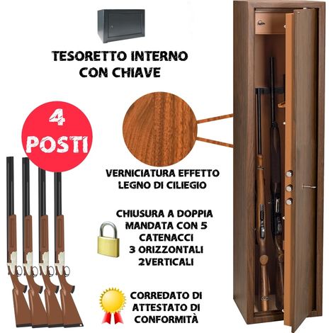 Armadio portafucili 4 POSTI UTILIA blindato effetto legno fuciliera + tesoretto