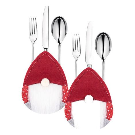 Bolsillo para cubiertos 2 piezas. Estuche navideño, duendes rojos adorno navideño. (1/5)