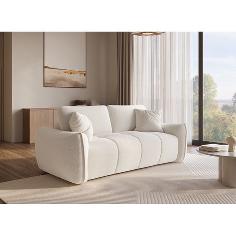 Canape 3 places en tissu bouclette beige ezra (1/5)