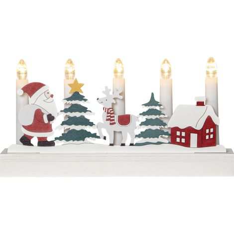 Star Trading Chandelier LED 'Billy', motifs en bois, Noël, 5 flammes, batterie