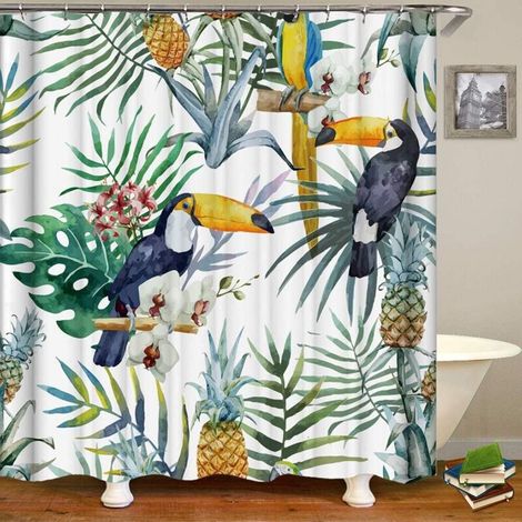 180x200cm Forêt de Toucan, Rideau de Douche Rideaux de Salle de Bain, Imperméable Tissu Lavable Polyester 3D Plante Impression Numérique Art Décorations Rideau avec 12 Crochets (1/5)