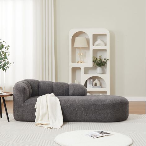 Chenille-Chaiselongue in Anthrazit mit gewellter Rückenlehne ohne Armlehnen (1/5)