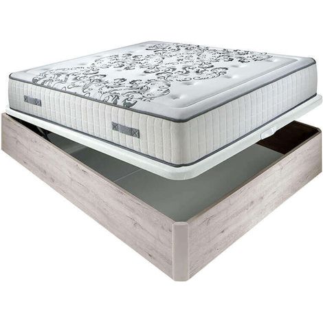 Matelas à ressorts ensachés queen 28 cm accueil progressif + literie pliante en bois 3D respirant hauteur 34 cm 160 x 200 cm - nordique