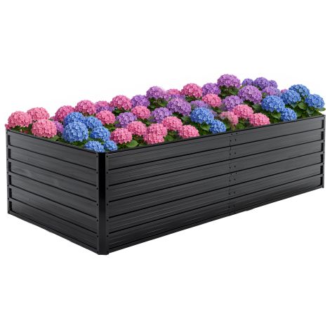 Carré potager surélevé en métal noir 219 x 112 x 64 cm avec fond ouvert, résistant aux intempéries