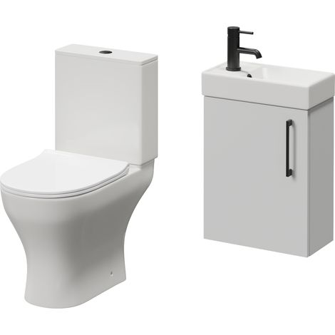 Napoli Cube Gloss Grey Pearl 400mm Single Door Wall Mounted Vanity Unit and Jubilee Toilet Suite with Align Basin - 400mm - Matt Black 160mm Handle