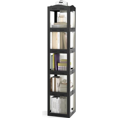 COSTWAY Libreria Girevole Pieghevole, Scaffale Traslucido Girevole a 360° con Base Rotante, Scaffale Alto Angolare da Esposizione per Soggiorno, Studio (Nero,5 Livelli) (1/5)