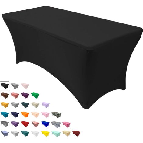 Housse de Table Extensible en élasthanne pour Tables rectangulaires de 1,8 m, 182,9 cm de Longueur x 76,2 cm de Largeur x 76,2 cm de Hauteur pour Tables Pliantes Standard – Noir (1/5)