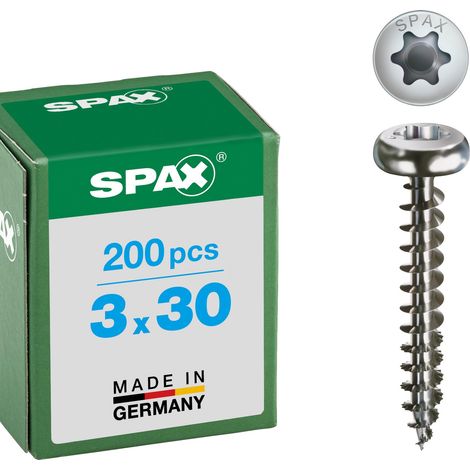 Vis en acier inoxydable, 3 x 30 mm, 200 pièces, Tête centrante, Tête ronde, T10, Pointe S, Acier inoxydable A2-0207000300303 (1/3)