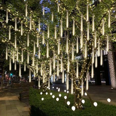 Guirlande lumineuse LED effet pluie de météores, lumières clignotantes, guirlande décorative pour le Nouvel An et la Fête des Lanternes, double face, étanche, à suspendre, blanc chaud, 30 cm [panneau (1/2)