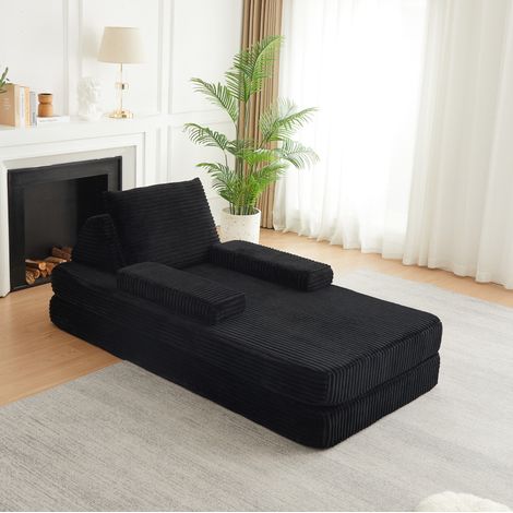 Divano letto modulare nero in velluto a coste, con schienali e braccioli riposizionabili, imbottitura in schiuma (1/5)