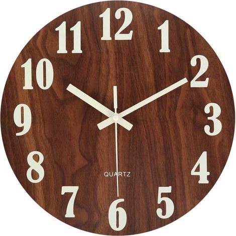 Horloge murale lumineuse Pcapzz 30 cm (12 pouces) design en bois, veilleuse ronde, grands chiffres, brille dans le noir (1/5)