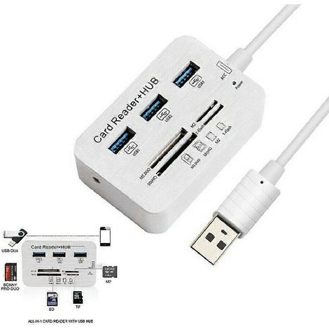 Hub USB 3.0 à 3 ports en aluminium avec lecteur de cartes mémoire multi-en-1 SD, M2, TF et MS WELL-FFY (1/4)