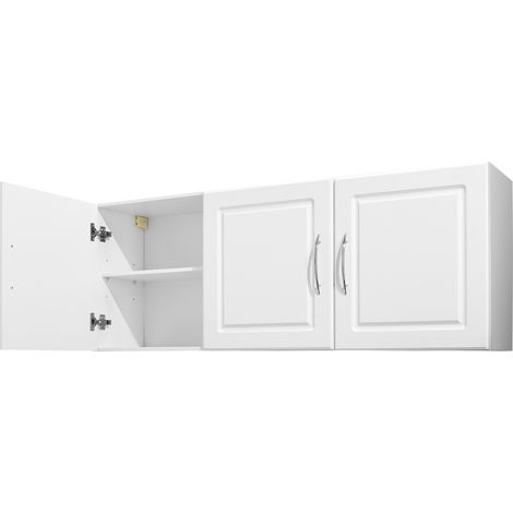 Mophorn Mobiletto Pensile per Lavanderia 31,6 x 137,2 x 51,6 cm, Armadietto a 2 Ripiani con Ripiano Regolabile, Mobile Sospeso con 3 Ante, Ideale per Cucina, Bagno e Lavanderia, Colore Bianco (1/5)
