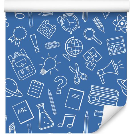 Papel pintado Material escolar Azul y azul celeste, Fondo azul 50x1000 cm (1/5)