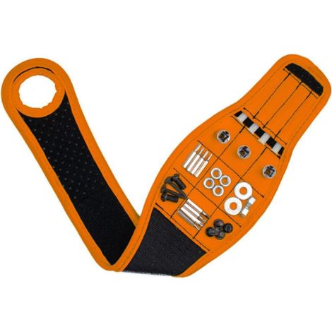 Bracelet Magnétique Bracelet Magnétique Pour Homme Outils Gadgets Ceinture d'Outils Pochette d'Outils Ajustable Multi-Poches Outil De Travail Organisateur De Rangement d'Outils (Orange) (1/5)