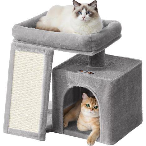 Arbre à Chat, Tour de Jeu pour Chats, Condo avec Rampe à Griffer, Grande Plateforme Supérieure, Niche, Hauteur 44,6 cm, Gris Tourterelle (1/5)