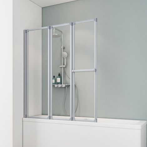 Schulte Duschwand, 3-teilig faltbar mit Handtuchhalter - Breite: 126 cm, Höhe: 140 cm, Glas: 5 mm Sicherheitsglas Klar Hell, Profil: Alu Natur (1/2)