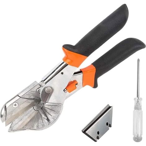 12-Piece Angle Miter Shear Set, 45°-135° Multi-Angle Cutting Miter Shears, with 10 Replacement Blades and 1 Screwdriver, for Cutting PVC, PPR, and PE Pipes, Branches, and Wires, Reddish Black (1/3)