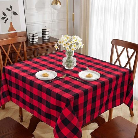 Nappe carrée à carreaux résistante et lavable 140 x 140 cm Noir Rouge (1/4)