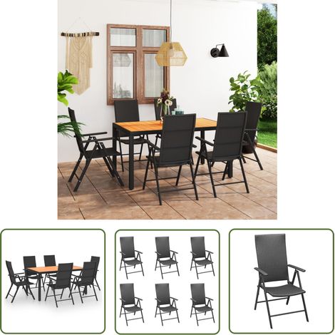 The Living Store Ensemble à manger de jardin 7 pcs noir et marron - Salon De Jardin - Set De Jardin - Table De Jardin - Chaises De Jardin - Mobilier De Jardin (1/5)