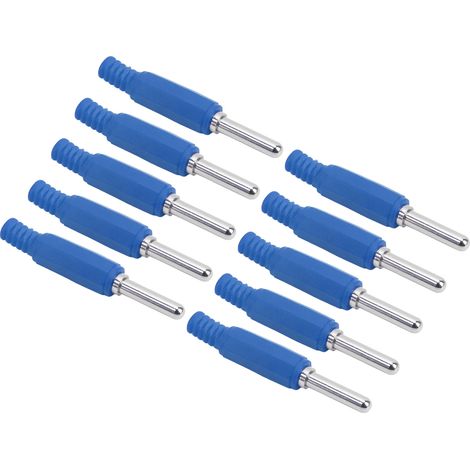 Lot de 10 fiches bananes mâles 4 mm J.10023 en laiton professionnel pour accessoires de sécurité (bleu). (1/5)